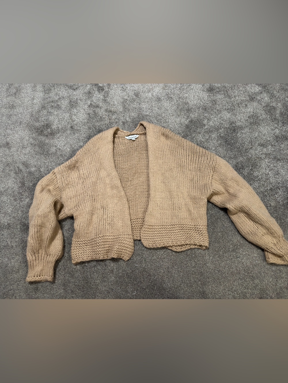 DAVI & DANI Tan Cropped Open-Front Knit Cardigan